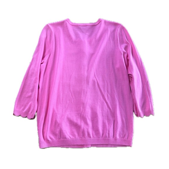 Talbots Pink Cotton Blend Preppy 3/4 Sleeves Button Front Scalloped Cardigan - Picture 3 of 5